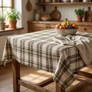 Țesătură decorativă Ecossais ecru vert