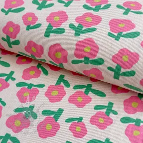 Tricot RIB JENNIFER BOURON Flowers natural pink ORGANIC