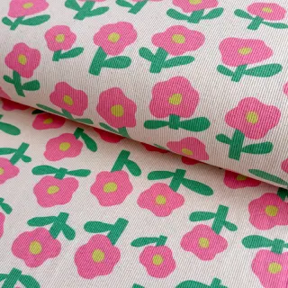 Tricot RIB JENNIFER BOURON Flowers natural pink ORGANIC