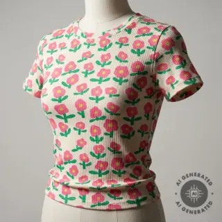 Tricot RIB JENNIFER BOURON Flowers natural pink ORGANIC