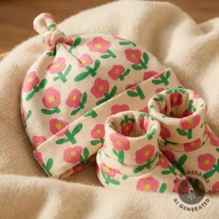 Tricot RIB JENNIFER BOURON Flowers natural pink ORGANIC