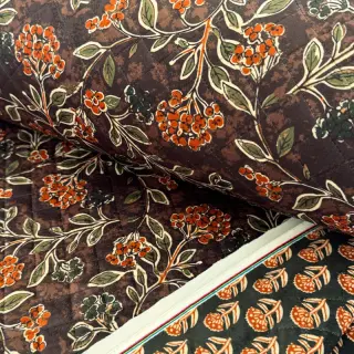 Tesătură elastică din catifea VELVET QUILT Flowers leaves dark brown