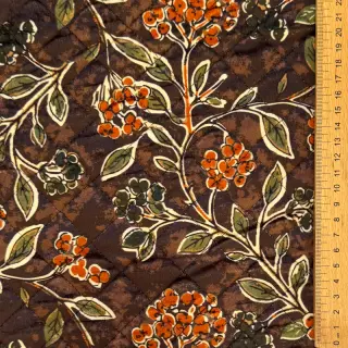 Tesătură elastică din catifea VELVET QUILT Flowers leaves dark brown