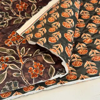Tesătură elastică din catifea VELVET QUILT Flowers leaves dark brown