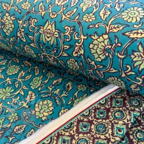Tesătură elastică din catifea VELVET QUILT Flowers abstract petrol