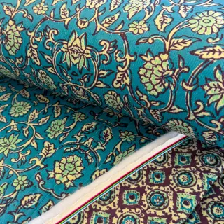 Tesătură elastică din catifea VELVET QUILT Flowers abstract petrol