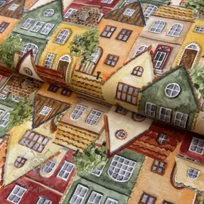 Țesătură decorativă premium Rustic village house digital print