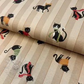 Țesătură decorativă premium Cat frost friends taupe digital print