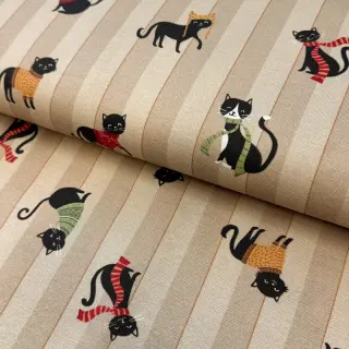 Țesătură decorativă premium Cat frost friends taupe digital print