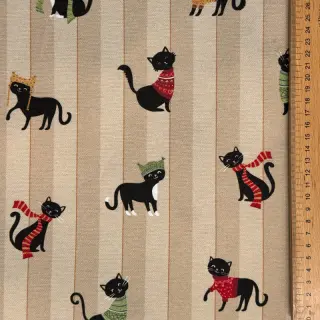 Țesătură decorativă premium Cat frost friends taupe digital print