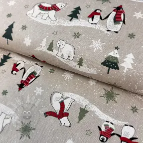 Țesătură decorativă Linenlook Little penguin red