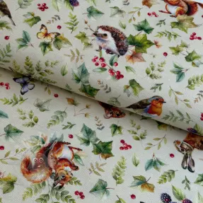 Țesătură decorativă premium Animal forest dream beige digital print