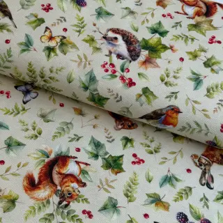 Țesătură decorativă premium Animal forest dream beige digital print
