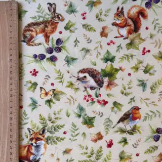 Țesătură decorativă premium Animal forest dream beige digital print