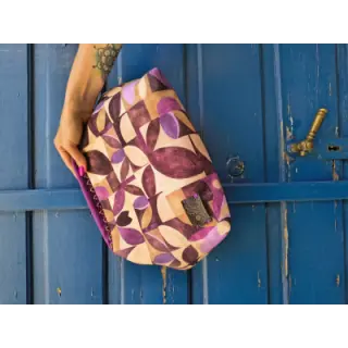 Țesătură decorativă SLUB Abstract flowie aubergine digital print