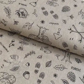 Țesătură decorativă Linenlook Wander woods doodle