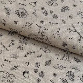 Țesătură decorativă Linenlook Wander woods doodle
