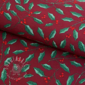 Țesătură decorativă premium Holly Branch Xmas wine