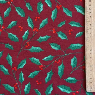 Țesătură decorativă premium Holly Branch Xmas wine