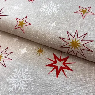 Țesătură decorativă Linenlook Magic star red gold