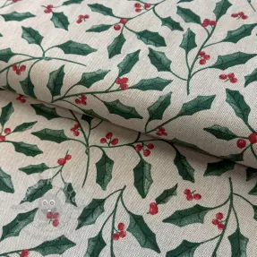 Țesătură decorativă Linenlook Holly branch Xmas