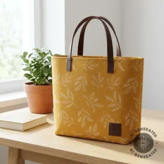 Țesătură decorativă Linenlook Elegant leaf branch yellow
