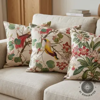 Țesătură decorativă Linenlook Orchid paradise bird digital print