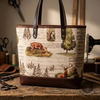 Țesătură decorativă Linenlook Forest deer song digital print