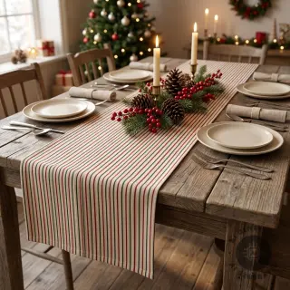 Țesătură decorativă Linenlook Little Xmas stripe