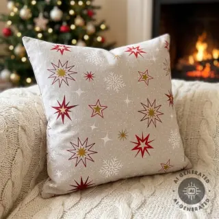 Țesătură decorativă Linenlook Magic star red gold