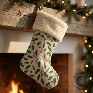 Țesătură decorativă Linenlook Holly branch Xmas