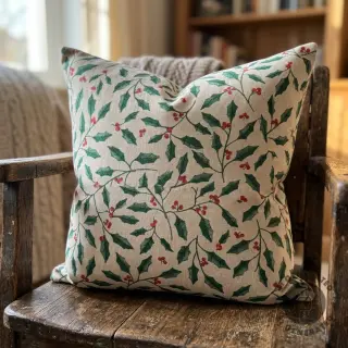Țesătură decorativă Linenlook Holly branch Xmas