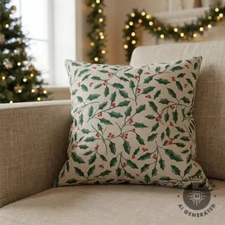 Țesătură decorativă Linenlook Holly branch Xmas
