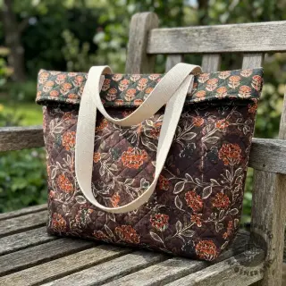 Tesătură elastică din catifea VELVET QUILT Flowers leaves dark brown