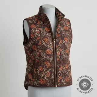Tesătură elastică din catifea VELVET QUILT Flowers leaves dark brown