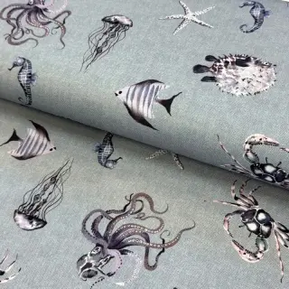 Țesătură decorativă Underwater animals grey digital print