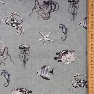 Țesătură decorativă Underwater animals grey digital print