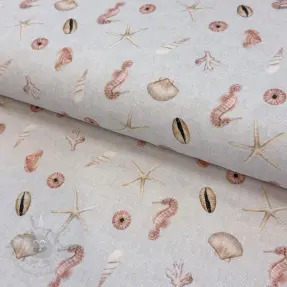 Țesătură decorativă Shells linen ecru digital print