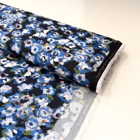 Viscoză POPLIN STRETCH Painted flowers navy digital print