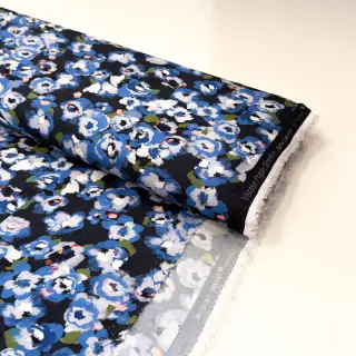 Viscoză POPLIN STRETCH Painted flowers navy digital print