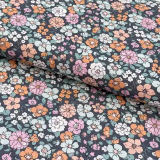 Țesătură din bumbac Flowers navy ORGANIC