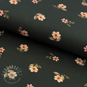 Tricot Flowers army green digital print ORGANIC