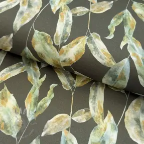 Țesătură decorativă Leaves army green digital print