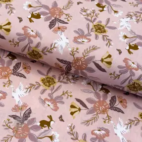 Țesătură din bumbac Flowers old rose ORGANIC