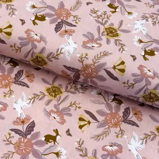 Țesătură din bumbac Flowers old rose ORGANIC