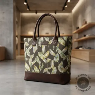 Țesătură decorativă Leaves army green digital print