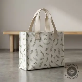 Țesătură decorativă Eucalyptus white green digital print