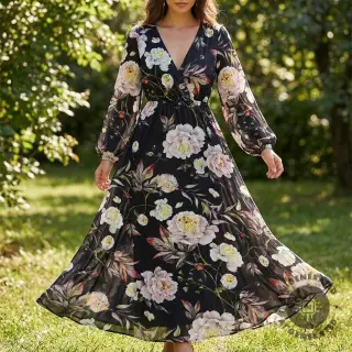 Materiale formale și pentru femei MAGNOLIA STRETCH Flowers bouquet black