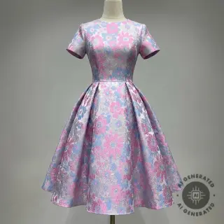 țesătură pentru costum de damă JACQUARD Flowers light lilac