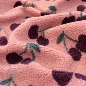 Stofă palton TEDDY JACQUARD Cherries pink